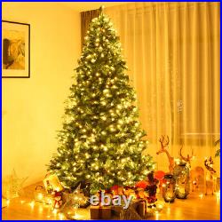 Costway 8Ft Pre-Lit Artificial Christmas Tree Hinged with 600 LED Light Pine Cones