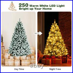 Costway 8' Pre-Lit Snow-Flocked Hinged Artificial Christmas Tree with250 Lights