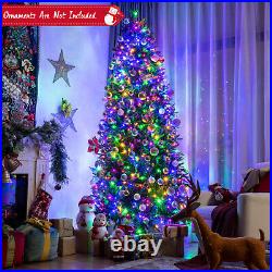 Costway 8ft Pre-lit Hinged Christmas Tree with 600 LED Lights & 9 Dynamic Effects