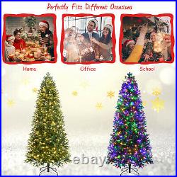 Costway 8ft Pre-lit Hinged Christmas Tree with 600 LED Lights & 9 Dynamic Effects