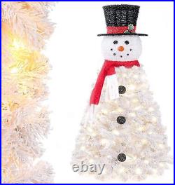 Decoway Christmas Tree Pre-lit Snowman-Shaped Artificial White Christmas Tree