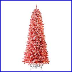 Evergreen Classics 7 Foot Red Anson Slim Pine Holiday Tree & White LED Lights