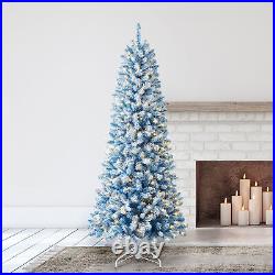 Evergreen Classics 7' Light Blue Anson Slim Pine Holiday Tree & White LED Lights
