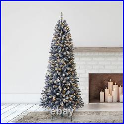 Evergreen Classics 7' Navy Blue Anson Slim Pine Holiday Tree & White LED Lights