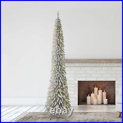 Evergreen Classics 9' Silver Pencil Pine Christmas Tree, Warm White LED Lights