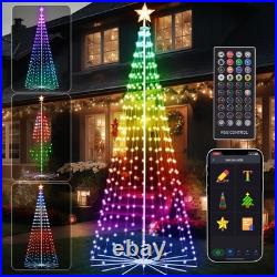FANCILLUMA 8ft Outdoor Christmas Tree Smart RGB APP Remote Color Change LED Time