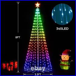 FANCILLUMA 8ft Outdoor Christmas Tree Smart RGB APP Remote Color Change LED Time