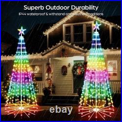 FANCILLUMA 8ft Outdoor Christmas Tree Smart RGB APP Remote Color Change LED Time