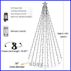 Fairyrain 12Ft Outdoor Lighting Christmas Tree Lights Cone Tall Star Topped A