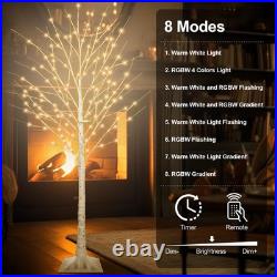 Fastdeng 6Ft Lighted Birch Tree 130 Led Warm White And Multicolor Lights 8