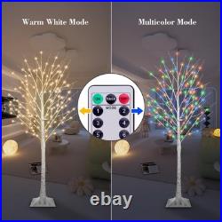 Fastdeng 6Ft Lighted Birch Tree 130 Led Warm White And Multicolor Lights 8