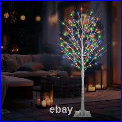 Fastdeng 6Ft Lighted Birch Tree 130 Led Warm White And Multicolor Lights 8
