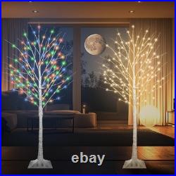 Fastdeng 6Ft Lighted Birch Tree 130 Led Warm White And Multicolor Lights 8