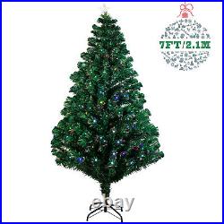 Fiber Optic Christmas Tree Prelit Lights Artificial Green Bushy Pine Metal Stand