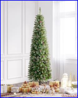 Flocked Pencil Artificial Christmas Tree 6ft 7ft Pre-lit with Pre-Strung Lights