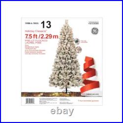 GE 7.5-ft Laurel Pine Pre-lit Traditional Flocked Artificial Christmas Tree