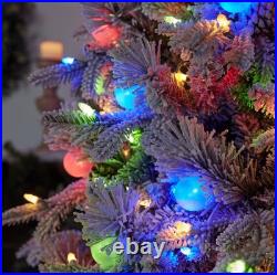 GE 7.5ft Prelit PreLit LED Flocked Candlewood Pine Artificial Christmas Tree