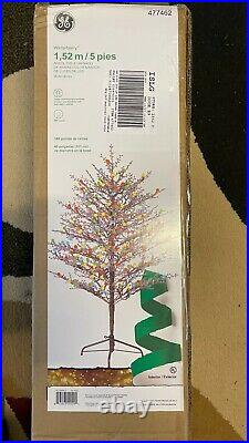Ge 5 Ft Pre-lit Brown Winter Berry W 200 Multi Color Led Lights Tree New