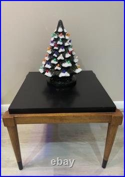 Green Glazed Ceramic Lighted Tabletop Christmas Tree 13 Inches Tall / New Year