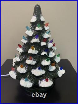 Green Glazed Ceramic Lighted Tabletop Christmas Tree 13 Inches Tall / New Year