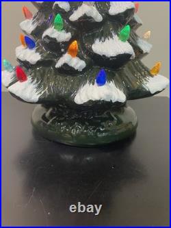 Green Glazed Ceramic Lighted Tabletop Christmas Tree 13 Inches Tall / New Year
