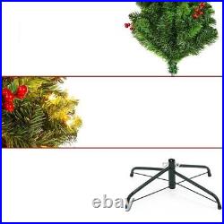 Green Pencil Thin Pre-Lit Christmas Tree Clear Lights Berries Pine Cones Holiday