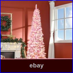 HOMCOM Pencil Artificial Christmas Tree with LED Lights, Pink Used