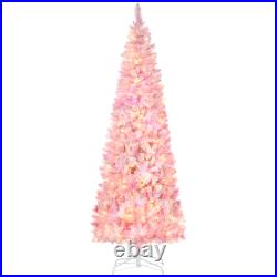 HOMCOM Pencil Artificial Christmas Tree with LED Lights, Pink Used