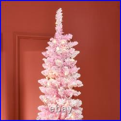 HOMCOM Pencil Artificial Christmas Tree with LED Lights, Pink Used