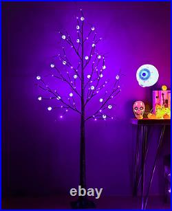 Halloween Tree, 6FT Black Spooky Tree, Outdoor Lighted Black Tree with 96LED Pur