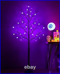 Halloween Tree, 6FT Black Spooky Tree, Outdoor Lighted Black Tree with 96LED Pur