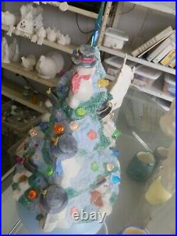 Hand Painted SNOWMAN Christmas Tree with Lights & Star
