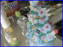 Hand Painted SNOWMAN Christmas Tree with Lights & Star