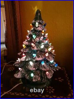 Handmade Ceramic Lighted Christmas Tree 14 Vintage With Holly Base Nowell 342