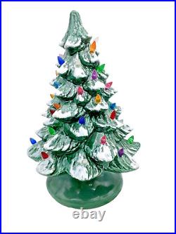 Handmade Ceramic Lighted Christmas Tree 14 Vintage With Holly Base Nowell 342