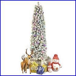 High Quality 7.5Ft Snow Flocked Artificial Pencil Christmas Tree WithLights Indoor
