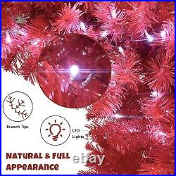 Highest Grade 6FT Christmas Tree Santa Hat Artificial Pine Pre Lit LED Lights