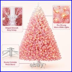 Hinged Stand Premium Pre-Lit Artificial Christmas Tree Snow Flocked LED Lights