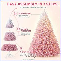 Hinged Stand Premium Pre-Lit Artificial Christmas Tree Snow Flocked LED Lights