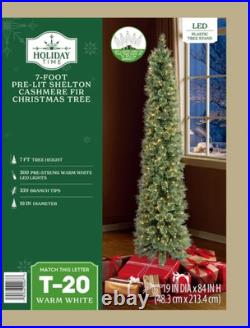 Holiday Time 7ft Pre-Lit Shelton Cashmere Pencil Fir Christmas Tree White LEDs