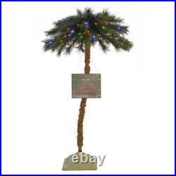 Home Heritage 5 Foot Christmas Fake Palm Tree Prelit with Multi Color LED Lights