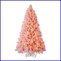 Home Heritage 6.5 Foot Pink Flocked Christmas Tree with White LED Lights