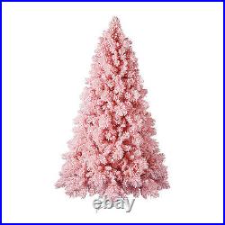 Home Heritage 6.5 Foot Pink Flocked Christmas Tree with White LED Lights