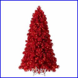 Home Heritage 6.5' Red Flocked Pine Christmas Tree with White LED Lights(Open Box)