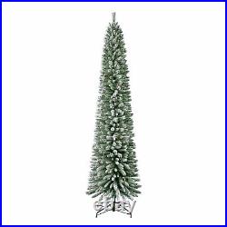Home Heritage 9 Foot Lowell Flocked Pencil Pine Prelit Tree with Lights (Open Box)