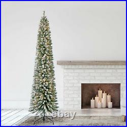 Home Heritage 9 Foot Lowell Flocked Pencil Pine Prelit Tree with Lights (Open Box)