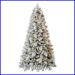 Home Heritage Flocked 7.5 Foot Christmas Tree with Lights and Pinecone (Open Box)