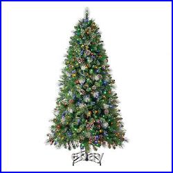 Home Heritage Lincoln 7 Foot Christmas Tree with Lights, Pinecone & Silver Glitter