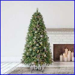 Home Heritage Lincoln 7 Foot Christmas Tree with Lights, Pinecone & Silver Glitter