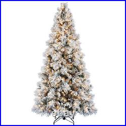 Home Heritage Snowdrift Spruce 7.5 Foot Flocked Christmas Tree with White Lights